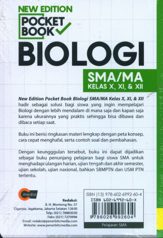 Cover Belakang Buku NEW EDITION POCKET BOOK BIOLOGI SMA/MA KELAS X,XI,XII (Promo Best Book)