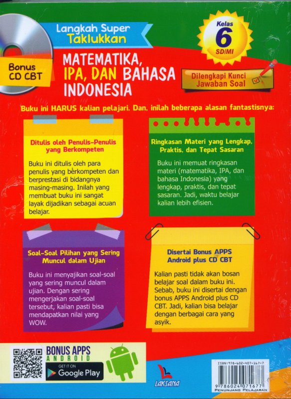 Cover Belakang Buku Langkah Super Taklukkan Matematika, IPA, dan Bahasa Indonesia Kelas 6 SD/MI [Bonus CD]