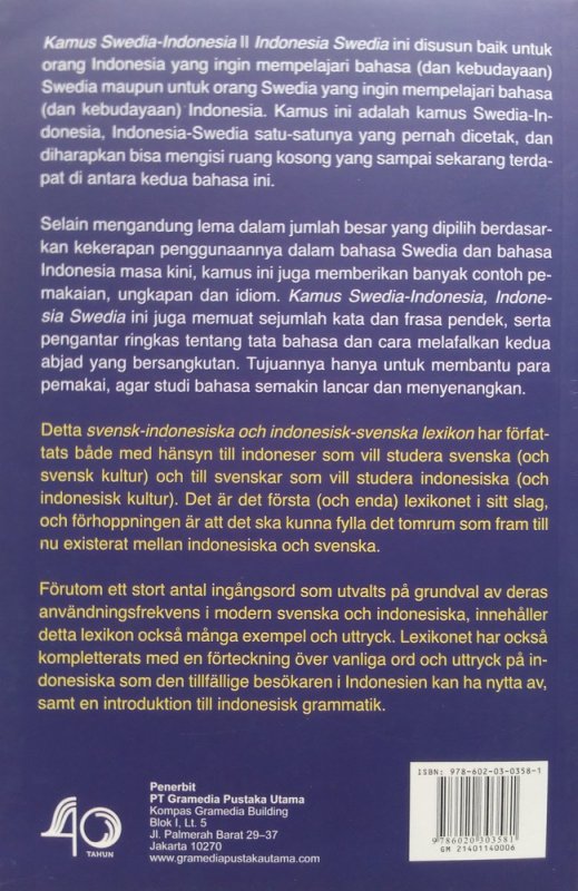 Cover Belakang Buku Kamus Swedia - Indonesia / Indonesia - Swedia (Disc 50%)