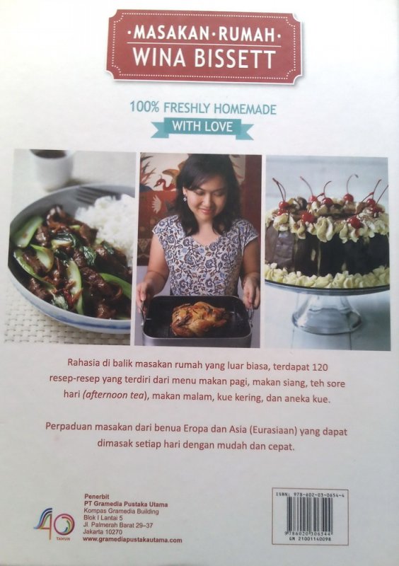 Cover Belakang Buku Masakan Rumah Wina Bissett: 100% Freshly Homemade With Love (Disc 50%)
