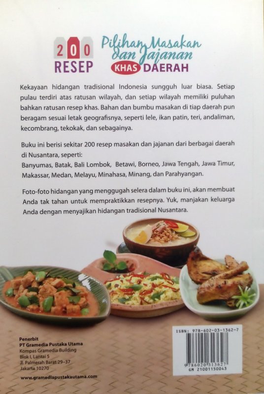 Cover Belakang Buku 200 Resep Pilihan Masakan dan Jajanan Khas Daerah ( Bk ) 
