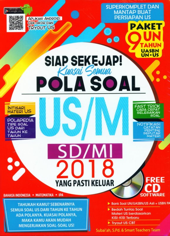 Cover Buku SIAP SEKEJAP! KUASAI SEMUA POLA SOAL US/M SD/MI 2018 YANG PASTI KELUAR + CD