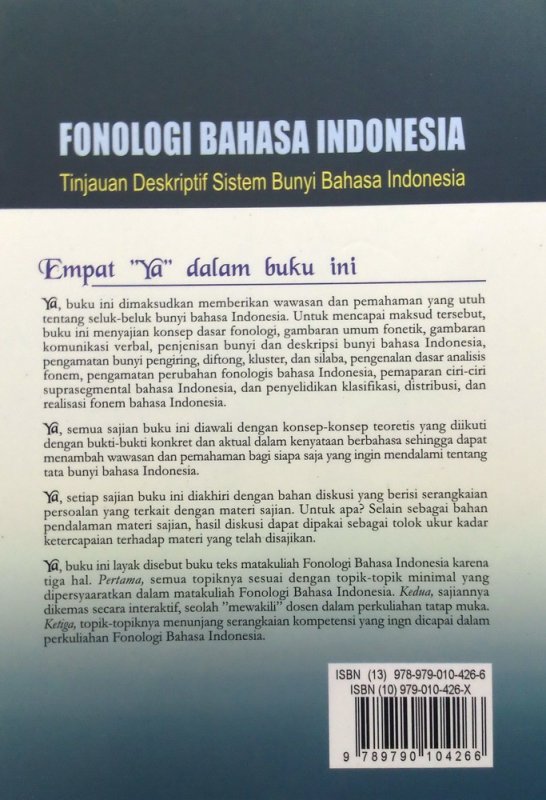 Cover Belakang Buku Fonologi Bahasa Indonesia