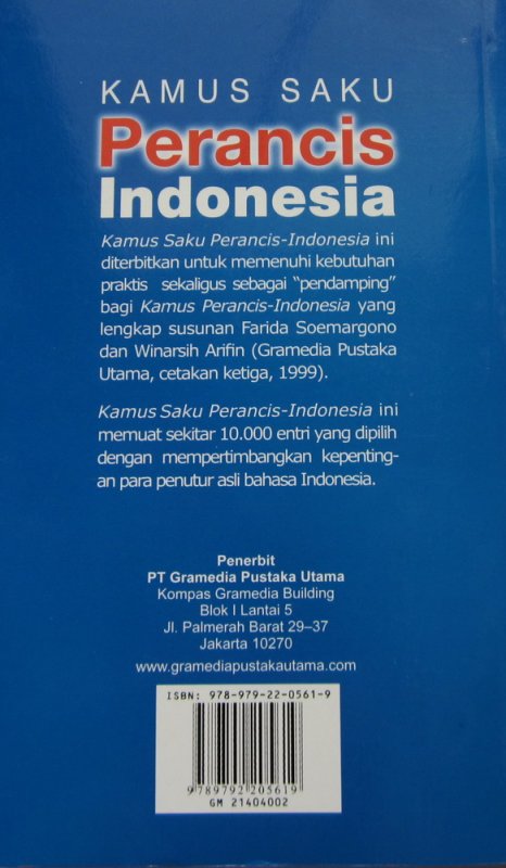 Cover Belakang Buku Kamus Saku Perancis - Indonesia
