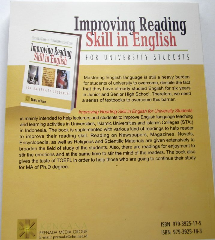 Cover Belakang Buku Improving Reading Skill in English for University Students (Book One + Workbook One)