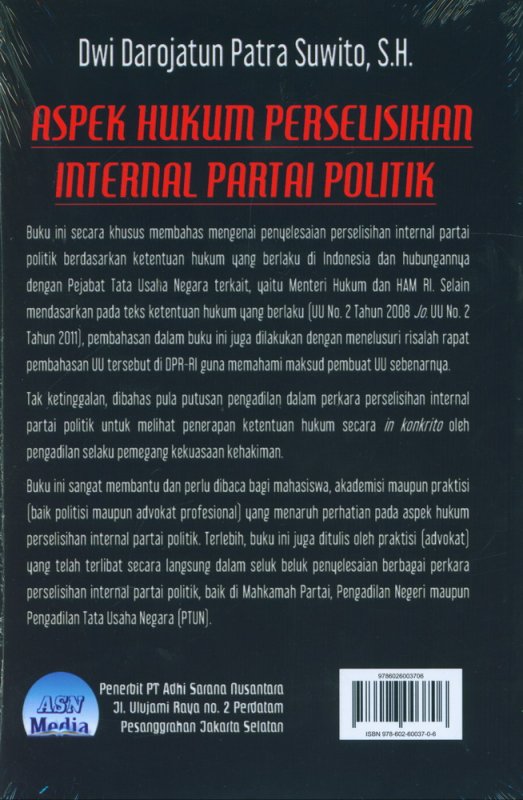 Cover Belakang Buku Aspek Hukum Perselisihan Internal Partai Politik