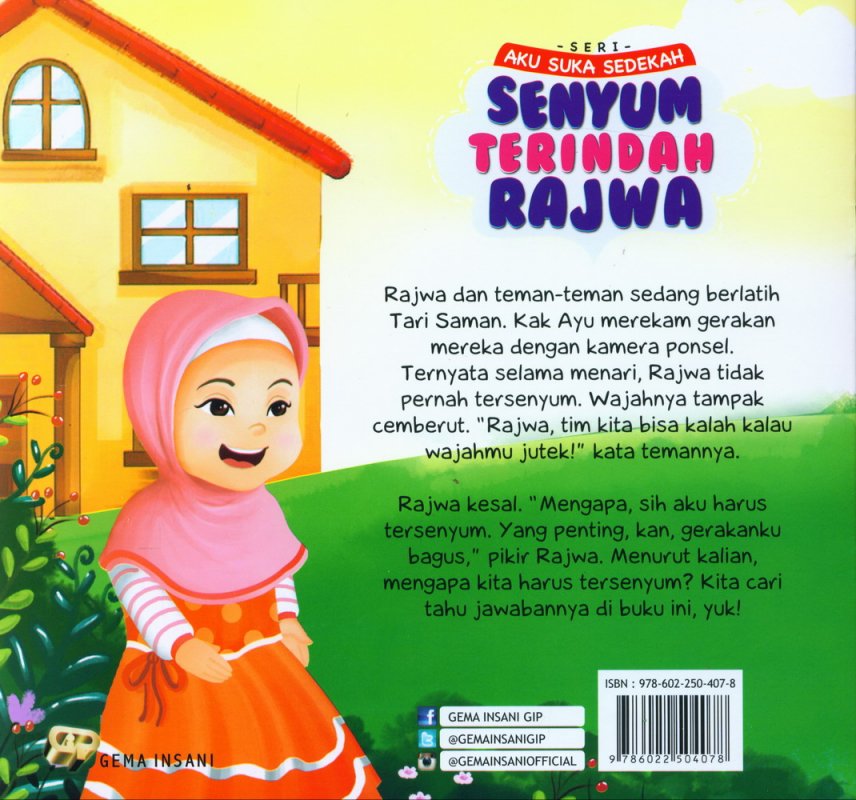 Cover Belakang Buku Seri Aku Suka Sedekah: Senyum Terindah Rajwa (full color)