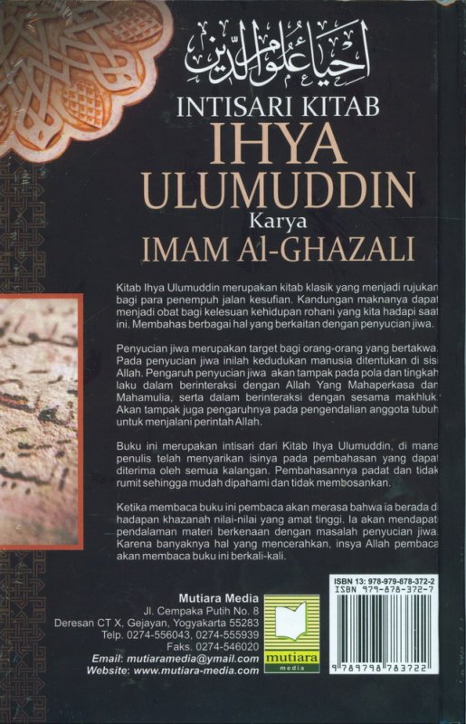 Cover Belakang Buku INTISARI KITAB IHYA ULUMUDDIN Karya IMAM Al-GHAZALI