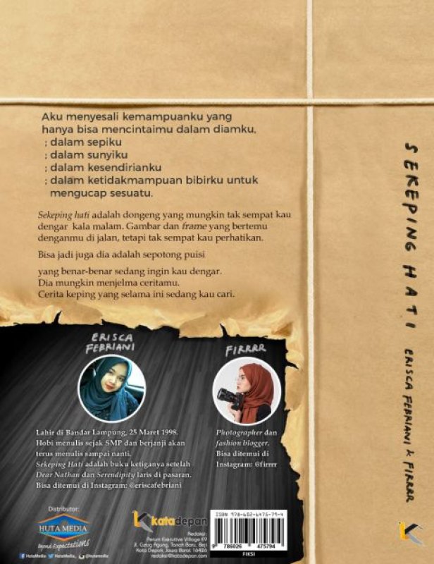 Cover Belakang Buku Sekeping Hati [Edisi TTD + bookmark kayu+postcard]
