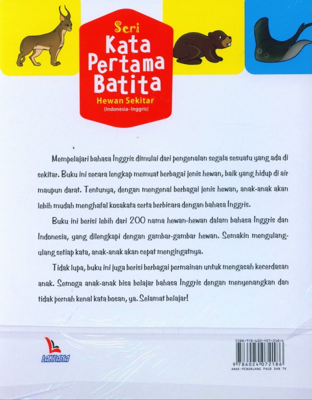 Cover Belakang Buku Seri Kata Pertama Batita Hewan Sekitar