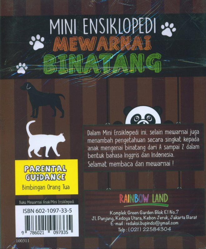Cover Belakang Buku Mini Ensiklopedi Mewarnai Binatang Bersama Alvin & Susan