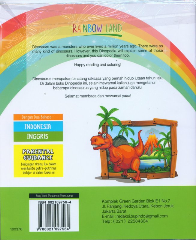 Cover Belakang Buku Dinopedia Mewarnai Dinosaurus (Bonus Sticker)