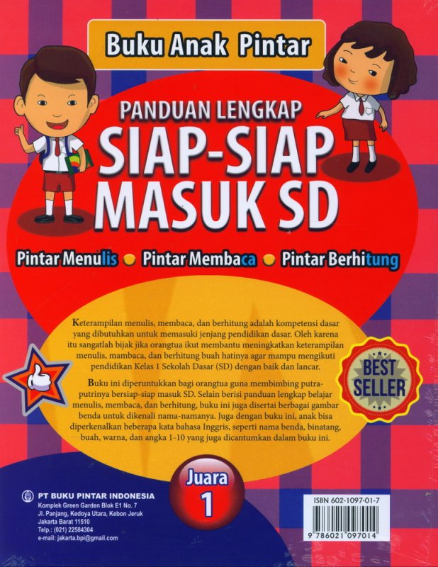 Cover Belakang Buku Buku Anak Pintar: Panduan Lengkap Siap-Siap Masuk SD