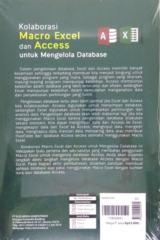 Cover Belakang Buku Kolaborasi Macro Excel dan Access untuk Mengelola Database