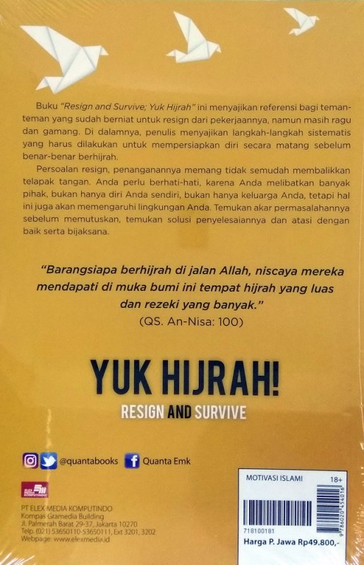 Cover Belakang Buku Resign And Survive: Yuk Hijrah