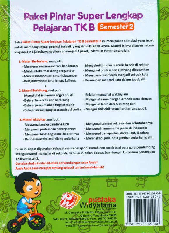 Cover Belakang Buku Paket Pintar Super lengkap TK B Semester 2