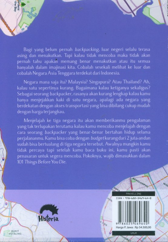 Cover Belakang Buku BACKPACKING : Thailand-Malaysia-Singapura di Bawah 2 Juta