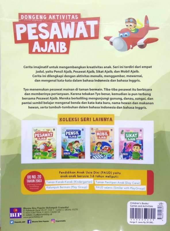 Cover Belakang Buku Dongeng Aktivitas : Pesawat Ajaib