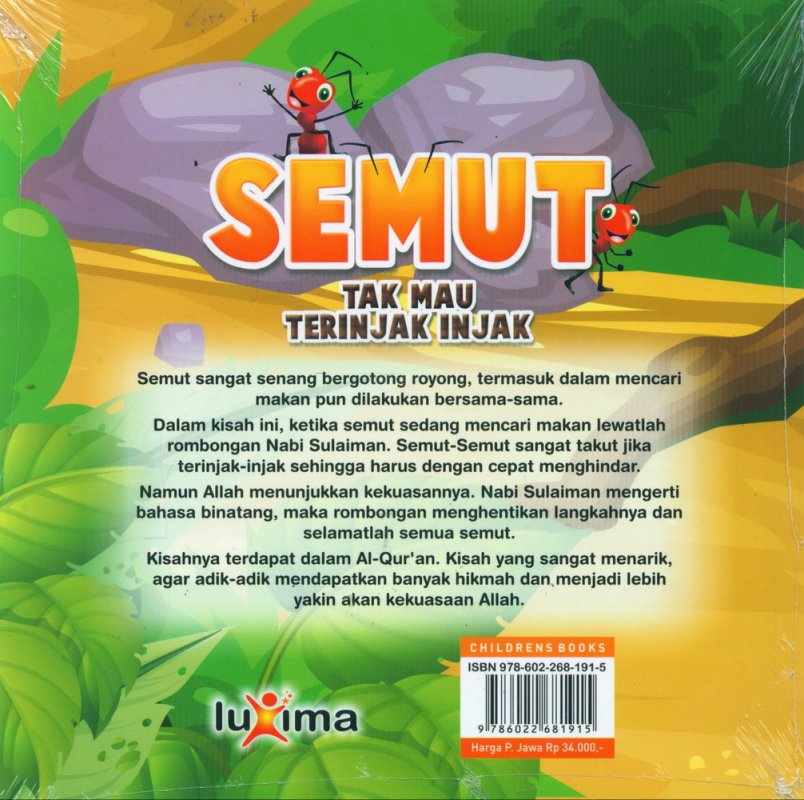 Cover Belakang Buku Semut Tak Mau Terinjak Injak - Ants Didnt Want To Be Trampled (Bilingual)