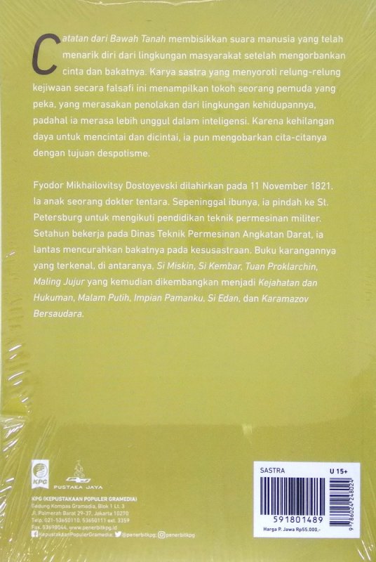 Cover Belakang Buku Catatan Dari Bawah Tanah (2018)