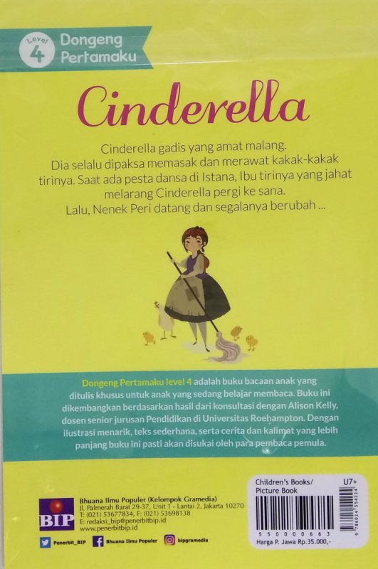 Cover Belakang Buku Dongeng Pertamaku : Cinderella (Level 4)