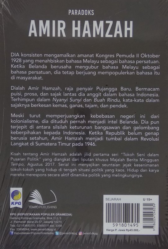 Cover Belakang Buku Buku Saku Tempo: Amir Hamzah