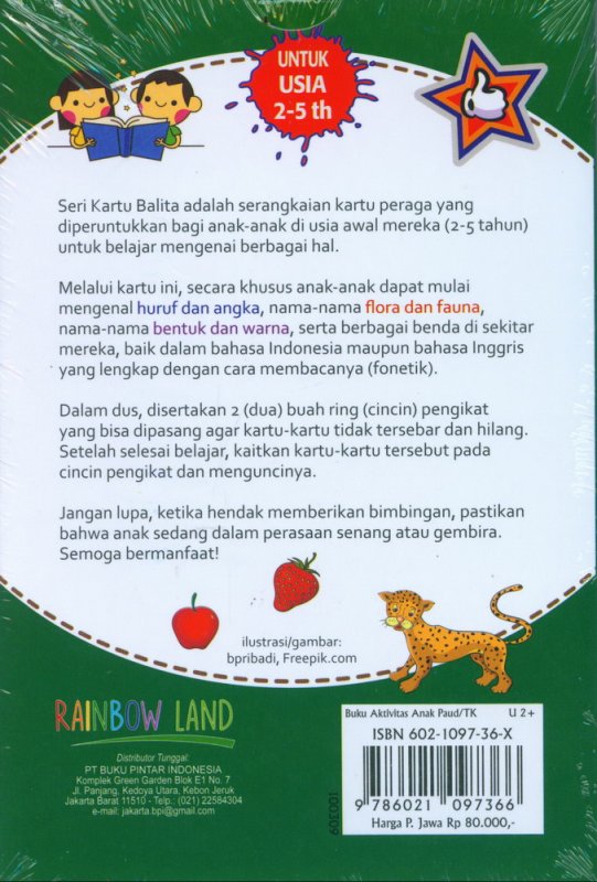 Cover Belakang Buku Kartu Balita Pandai Mengenal Huruf & Angka - Flora & Fauna - Bentuk & Warna