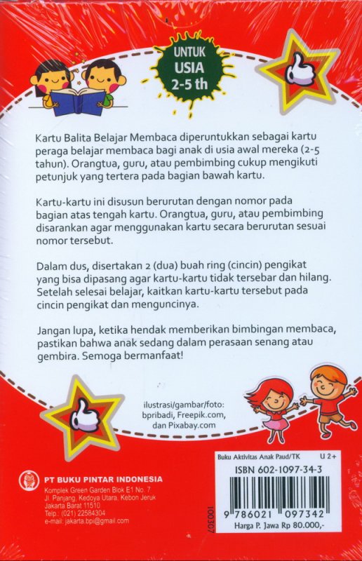 Cover Belakang Buku Kartu Pintar Anak Juara: Kartu Balita Belajar Membaca