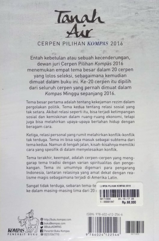 Cover Belakang Buku Tanah Air - Cerpen Pilihan Kompas 2016