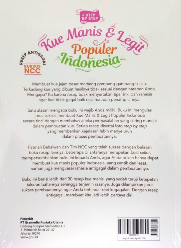 Cover Belakang Buku Kue Manis Legit Populer Indonesia Resep Antigagal Kursus NCC + Step By Step