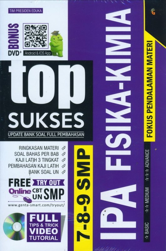 Cover Buku Top Sukses Update Bank Soal Full Pembahasan IPA FISIKA-KIMIA SMP 7-8-9