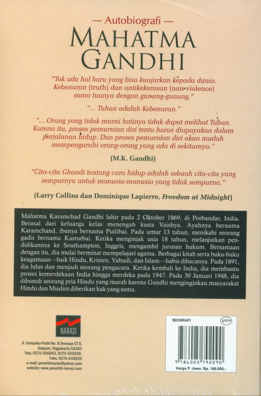Cover Belakang Buku Autobiografi MAHATMA GANDHI