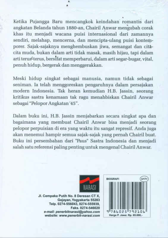 Cover Belakang Buku Chairil Anwar Pelopor Angkatan 45