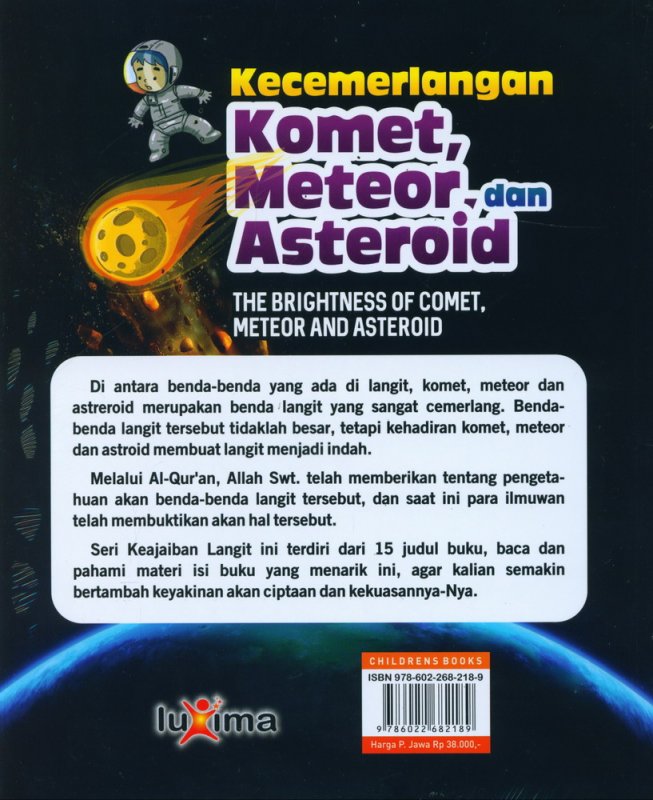 Cover Belakang Buku Seri Keajaiban Langit: Kecemerlangan Komet, Meteor, dan Asteroid (Bilingual)