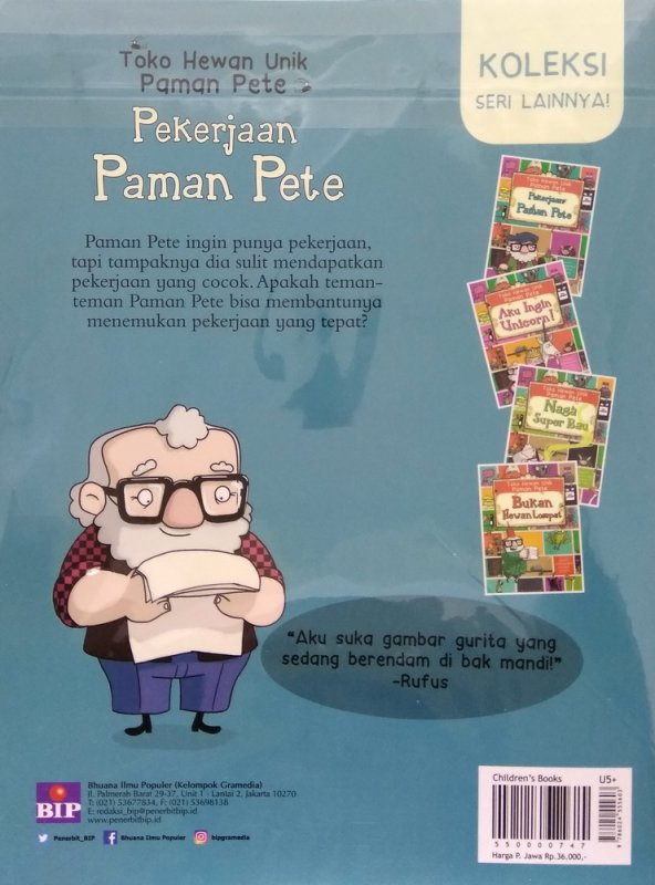 Cover Belakang Buku Seri Toko Hewan Unik Paman Pete: Pekerjaan Untuk Paman Pete