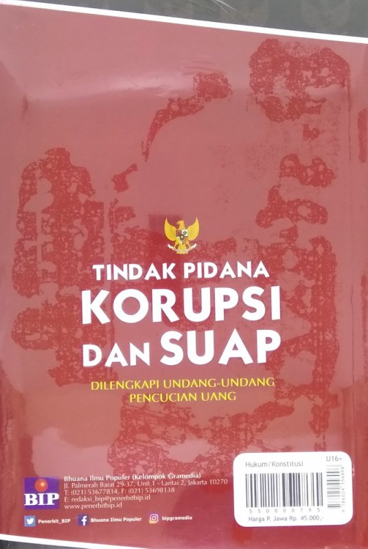 Cover Belakang Buku Himpunan Peraturan Perundang-Undangan Republik Indonesia Tindak Pidana Korupsi dan Suap