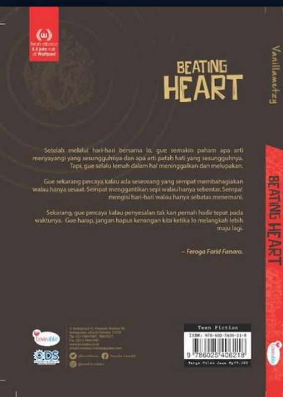 Cover Belakang Buku Beating Heart [Edisi TTD + Bonus: Secret Chapter]