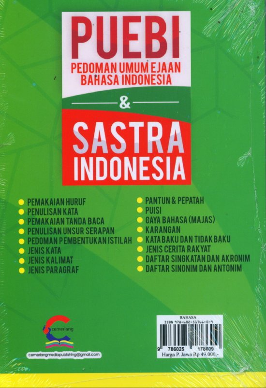 Cover Belakang Buku PUEBI & SASTRA INDONESIA EDISI TERBARU & TERLENGKAP