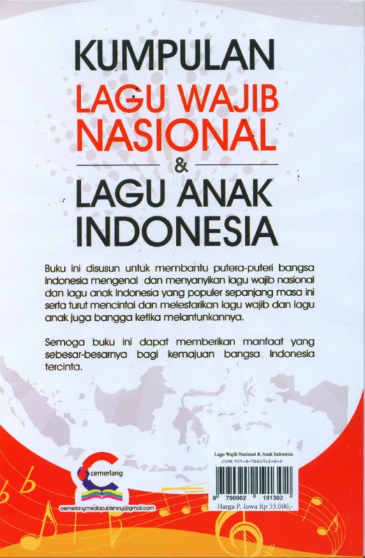 Cover Belakang Buku Kumpulan Lagu Wajib Nasional & Lagu Anak Indonesia