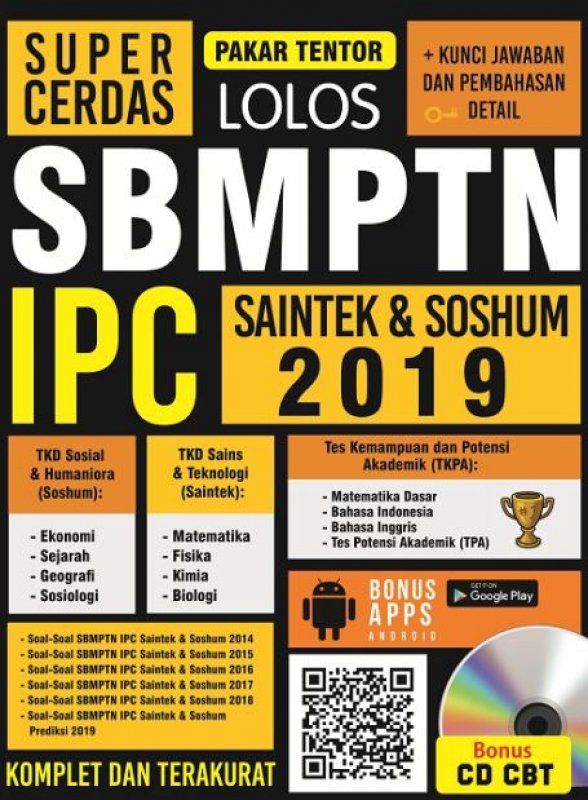 Cover Buku SUPER CERDAS LOLOS SBMPTN IPC SAINTEK & SOSHUM 2019 BONUS CD CBT