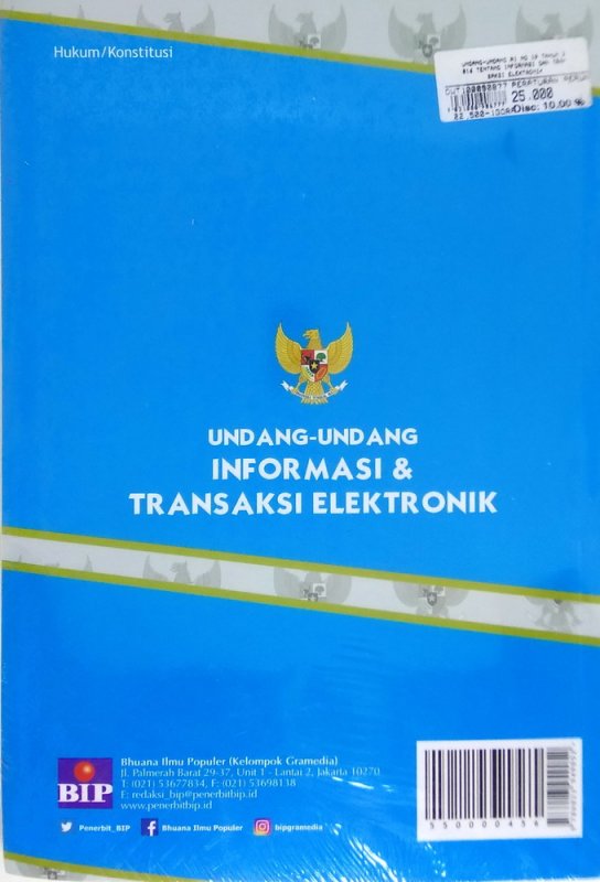 Cover Belakang Buku Undang-Undang Informasi dan Transaksi Elektronik (UU Republik Indonesia Nomor 19 Tahun 2016)