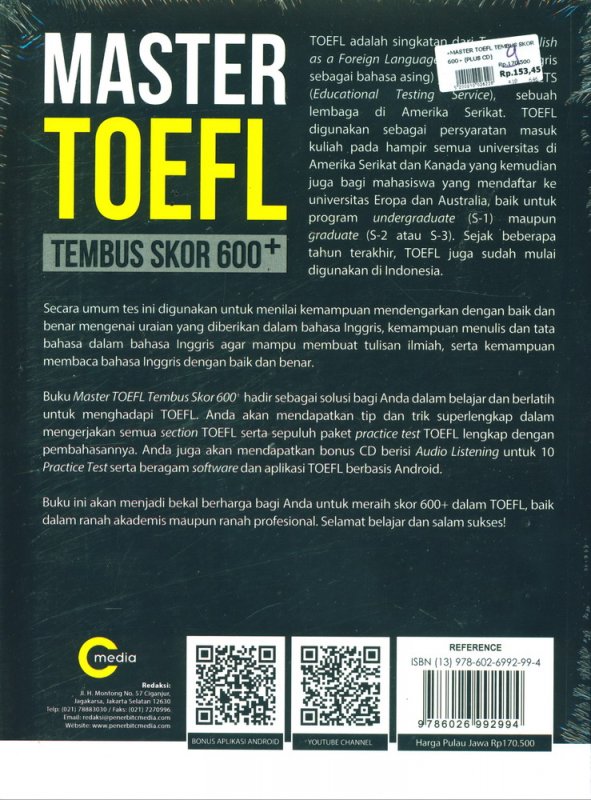 Cover Belakang Buku MASTER TOEFL TEMBUS SKOR 600+ (PLUS CD) (Promo Best Book)