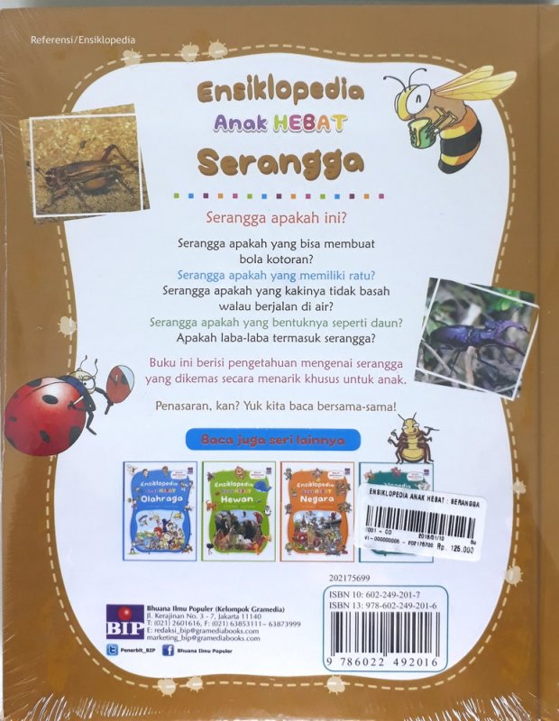 Cover Belakang Buku Ensiklopedia Anak Hebat: Serangga (Hard Cover)