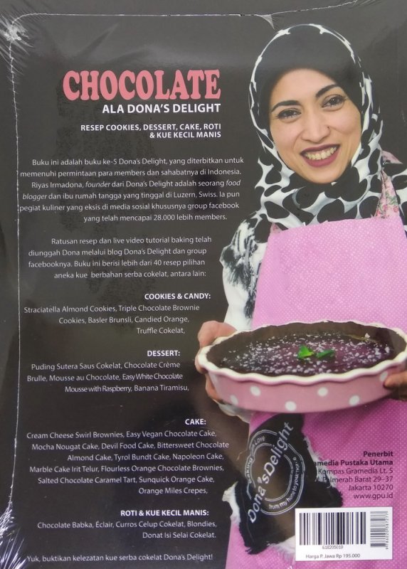 Cover Belakang Buku CHOCOLATE ALA DONA S DELIGHT : Resep Cookies, Dessert, Cake, Roti & Kue Kecil Manis