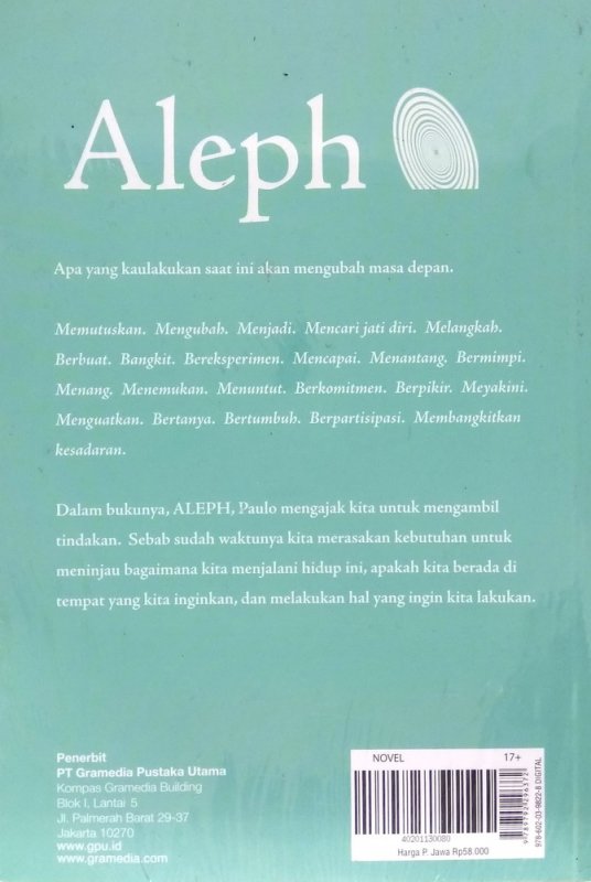 Cover Belakang Buku Aleph (2018)