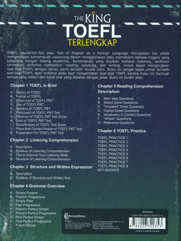 Cover Belakang Buku THE KING TOEFL TERLENGKAP (Promo Best Book)
