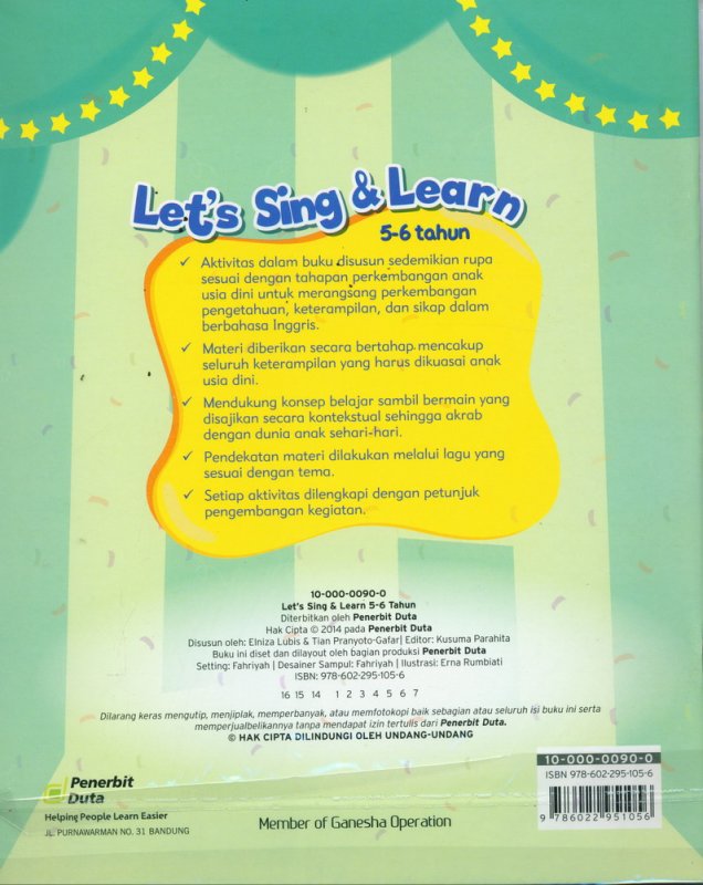 Cover Belakang Buku Lets Sing & Learn (5-6 tahun)