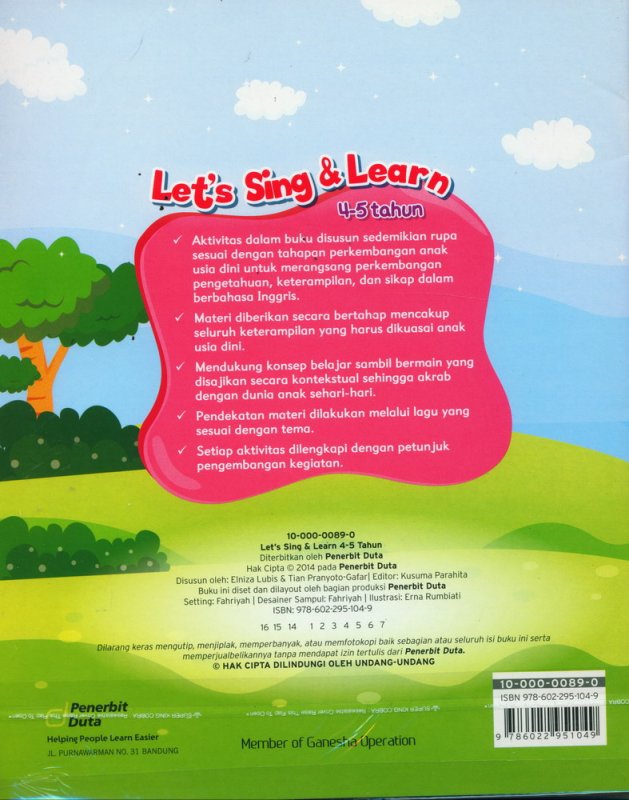 Cover Belakang Buku Lets Sing & Learn (4-5 tahun)