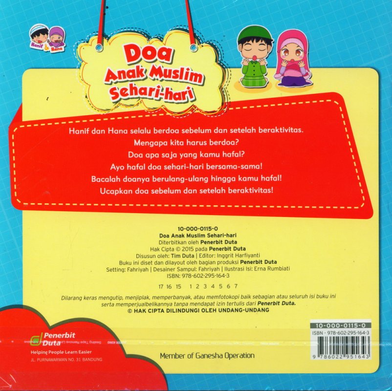 Cover Belakang Buku Seri Hanif & Hana: Doa Anak Muslim Sehari-hari