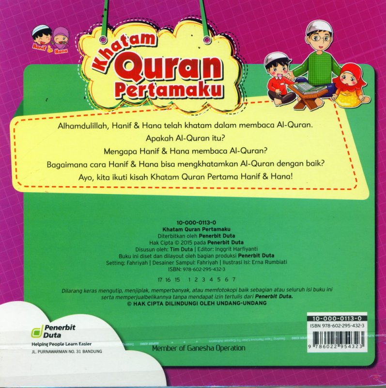 Cover Belakang Buku Seri Hanif & Hana: Khatam Quran Pertamaku